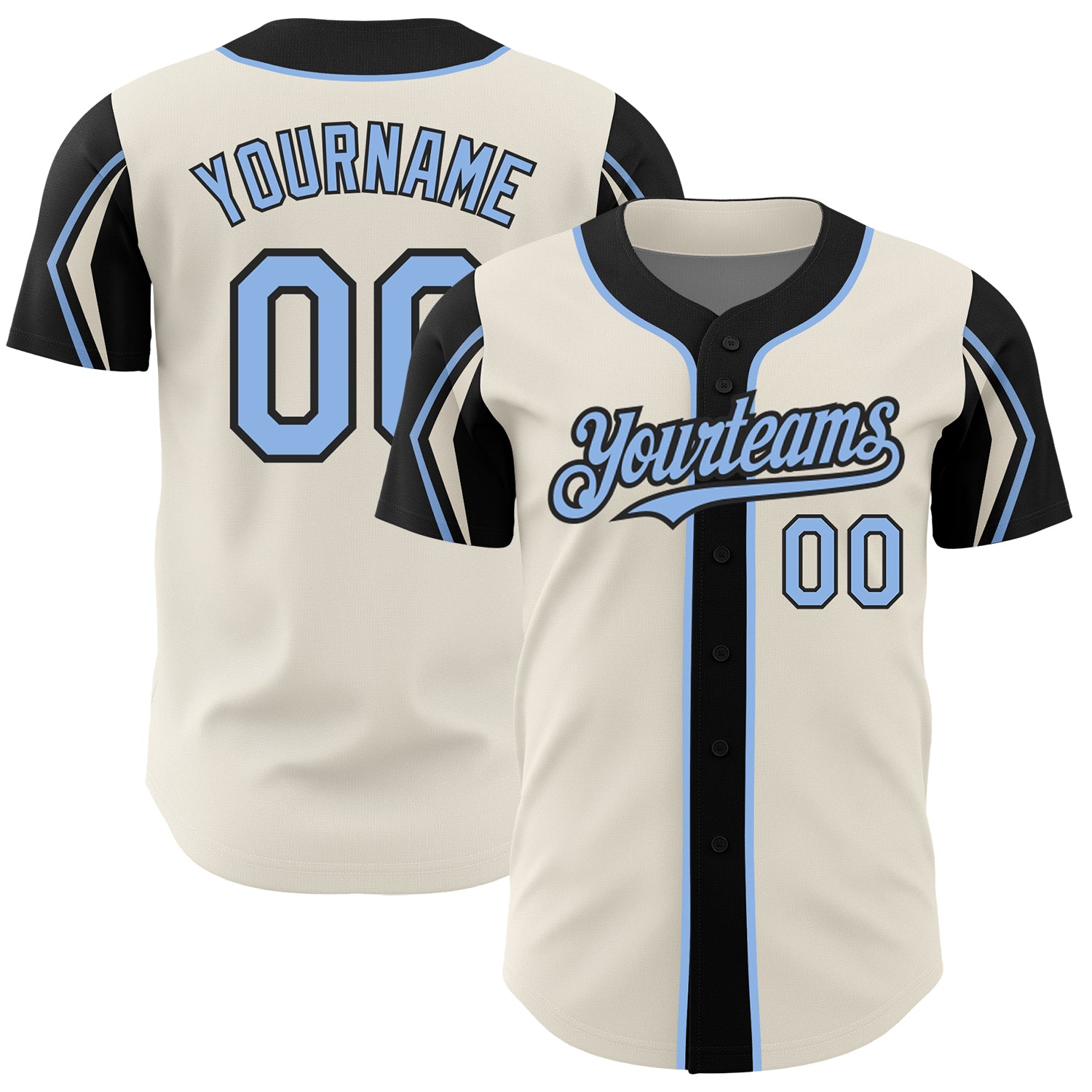 Custom Name Number Authentic Baseball Jersey in Cream Light Blue Black - Personalized Team Colors Personalized Cream Light