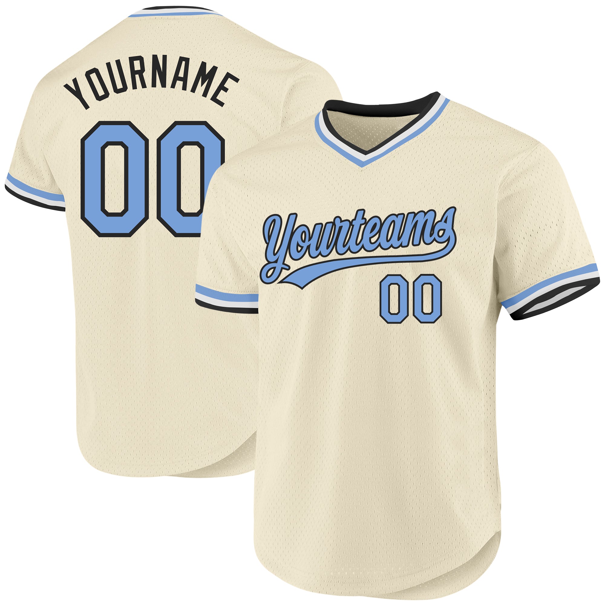 Custom Name and Number Personalized Baseball Jersey - Light Blue and Black Authentic Throwback Style Personalized Cream Light