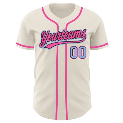 Personalized Light Blue Black-Pink Baseball Jersey for Kids - Custom Cream Design Personalized Cream Light Blue Black-Pink
