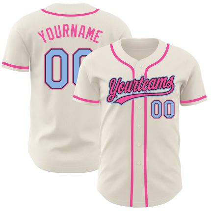 Personalized Light Blue Black-Pink Baseball Jersey for Kids - Custom Cream Design Personalized Cream Light Blue Black-Pink