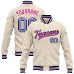 Personalized Light Blue Cream Black Pink Varsity Letterman Bomber Jacket Full-Snap Personalized Cream Light Blue Black-Pink