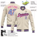Personalized Light Blue Cream Black Pink Varsity Letterman Bomber Jacket Full-Snap Personalized Cream Light Blue Black-Pink