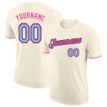Custom Team Performance T-Shirt with Personalized Name & Number - Cream Light Blue Black-Pink Personalized Cream Light Blue