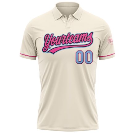 Personalized Performance Golf Polo Shirt - Cream Light Blue Black-Pink Personalized Cream Light Blue Black-Pink Performance