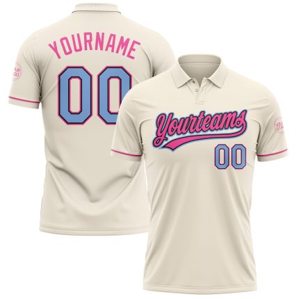 Custom Light Blue Black-Pink Vapor Golf Polo Shirt for Team with Personalized Name and Number Personalized Cream Light Blue