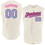 Personalized Cream Light Blue Baseball Jersey - Black-Pink Sleeveless Design Personalized Cream Light Blue Black-Pink Sleeveless