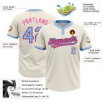 Personalized Light Blue Black-Pink Two-Button Unisex Softball Jersey - Custom Softball Apparel Personalized Cream Light Blue