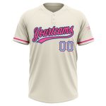 Personalized Unisex Softball Jersey in Cream Light Blue Black-Pink - Two-Button Design Personalized Cream Light Blue Black-Pink