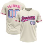 Personalized Unisex Softball Jersey in Cream Light Blue Black-Pink - Two-Button Design Personalized Cream Light Blue Black-Pink
