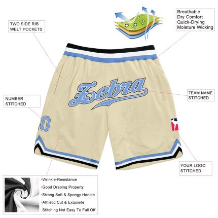 Personalized Light Blue Black Basketball Shorts for Men - Throwback Style Personalized Cream Light Blue-Black Throwback Basketball