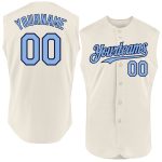 Custom Name and Number Personalized Baseball Jersey in Cream Light Blue and Navy - Authentic Sleeveless Design Personalized
