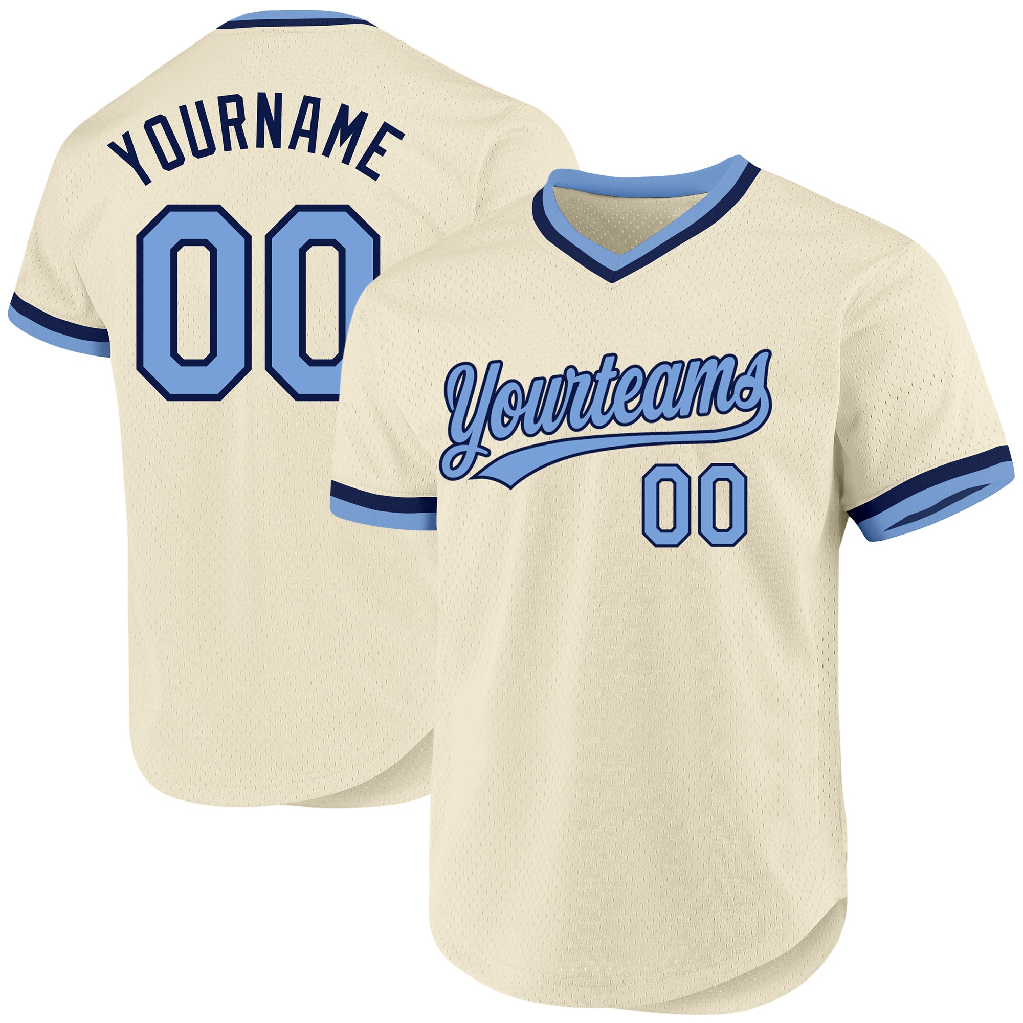 Customizable Light Blue Navy Baseball Jersey with Personalized Name and Number - Authentic Throwback Style Personalized Cream
