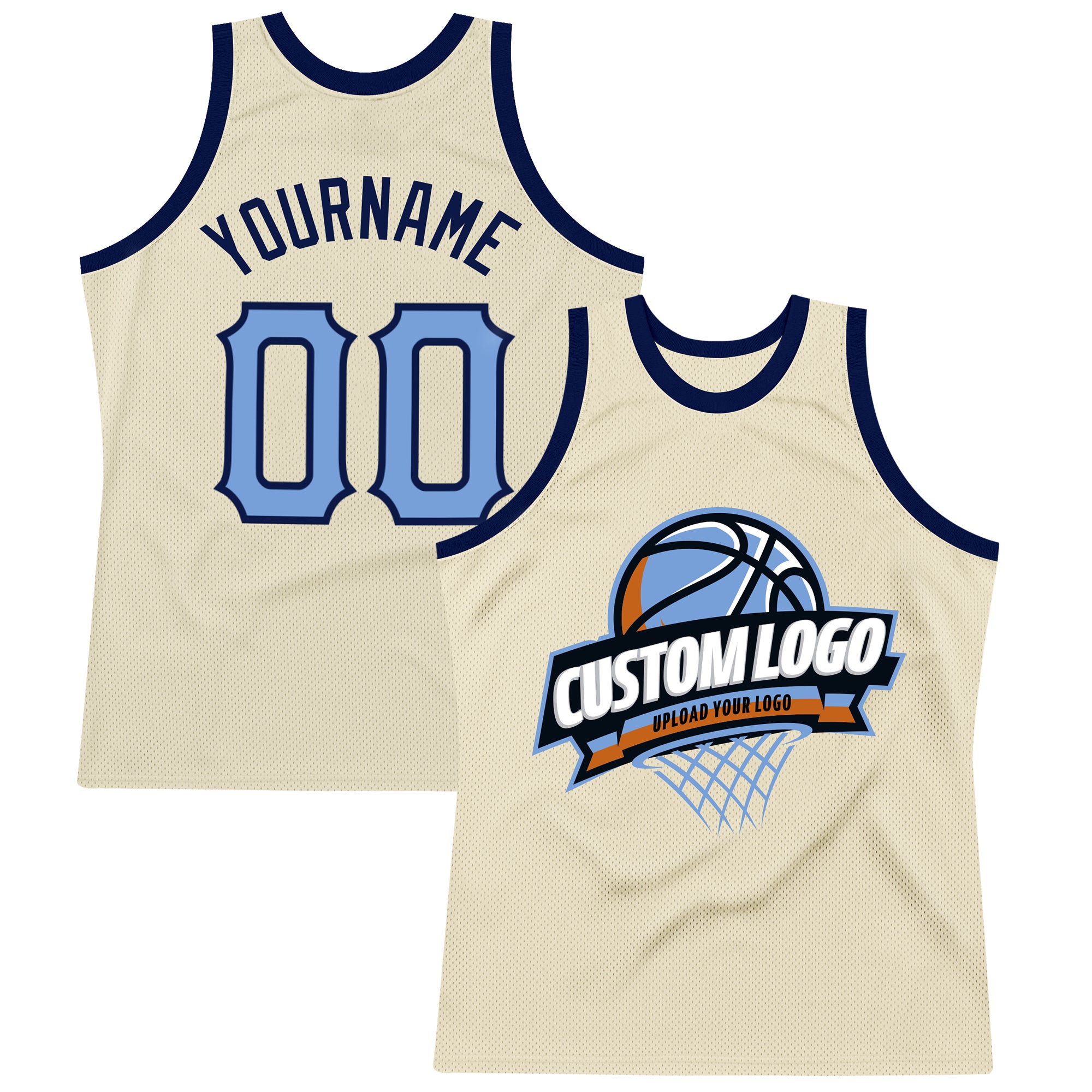 Custom Light Blue Navy Basketball Jersey with Personalized Name and Number - Authentic Throwback Style Personalized Cream