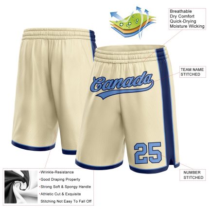 Personalized Light Blue Navy Basketball Shorts for Men and Women Personalized Cream Light Blue-Navy Basketball Shorts