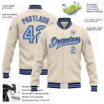 Personalized Light Blue Navy Bomber Varsity Letterman Jacket Full-Snap Personalized Cream Light Blue-Navy Bomber Full-Snap