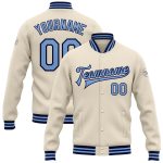 Personalized Light Blue Navy Bomber Varsity Letterman Jacket Full-Snap Personalized Cream Light Blue-Navy Bomber Full-Snap