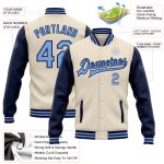 Custom Light Blue Navy Bomber Varsity Letterman Jacket with Personalized Name and Number - Two Tone Full-Snap Style Personalized