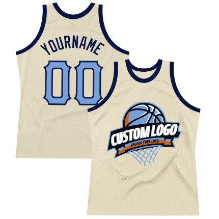 Personalized Light Blue Navy Throwback Basketball Jersey - Custom Sports Apparel Personalized Cream Light Blue-Navy Throwback