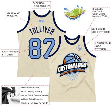 Personalized Light Blue Navy Throwback Basketball Jersey - Custom Sports Apparel Personalized Cream Light Blue-Navy Throwback