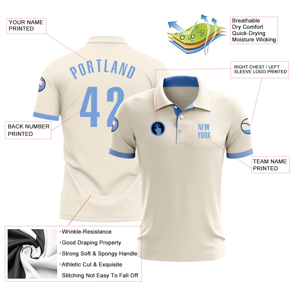 Personalized Cream Light Blue Performance Golf Polo Shirt Personalized Light Blue Performance Golf Polo Shirt for Men and Women Personalized Cream Light Blue Performance Golf Polo - Image 3