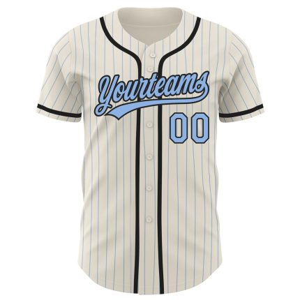 Custom Name and Number Authentic Baseball Jersey in Cream Light Blue Pinstripe - Personalized Team Apparel Personalized Cream
