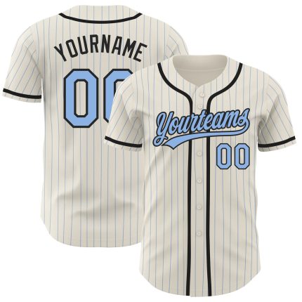 Custom Name and Number Authentic Baseball Jersey in Cream Light Blue Pinstripe - Personalized Team Apparel Personalized Cream