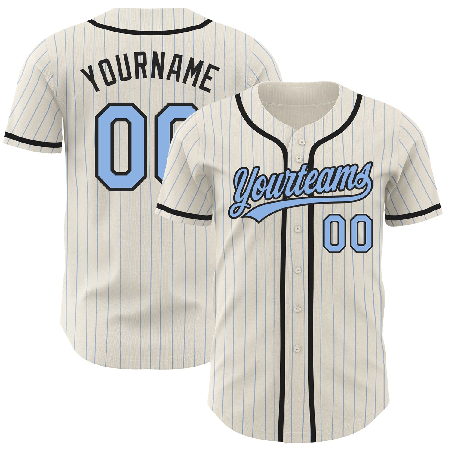 Custom Name and Number Authentic Baseball Jersey in Cream Light Blue Pinstripe - Personalized Team Apparel Personalized Cream