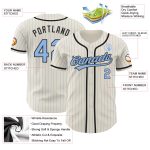 Personalized Light Blue Pinstripe Baseball Jersey - Custom Cream Black Jersey Personalized Cream Light Blue Pinstripe Black