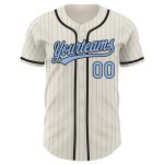 Personalized Light Blue Pinstripe Baseball Jersey - Custom Cream Black Jersey Personalized Cream Light Blue Pinstripe Black