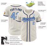 Personalized Light Blue Pinstripe Navy Baseball Jersey for Men and Women Personalized Cream Light Blue Pinstripe Navy Baseball