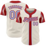Custom Name and Number Authentic Baseball Jersey - Personalized Cream Light Blue Red 3 Colors Arm Shapes Personalized Cream