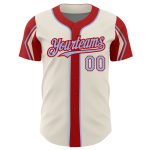 Personalized Baseball Jersey in Cream Light Blue-Red 3 Colors with Arm Shapes Personalized Cream Light Blue-Red 3 Colors