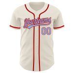 Personalized Custom Name and Number Baseball Jersey in Cream Light Blue-Red Authentic Design Personalized Cream Light Blue-Red