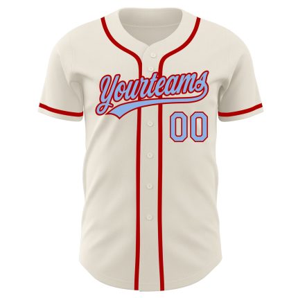 Personalized Custom Name and Number Baseball Jersey in Cream Light Blue-Red Authentic Design Personalized Cream Light Blue-Red