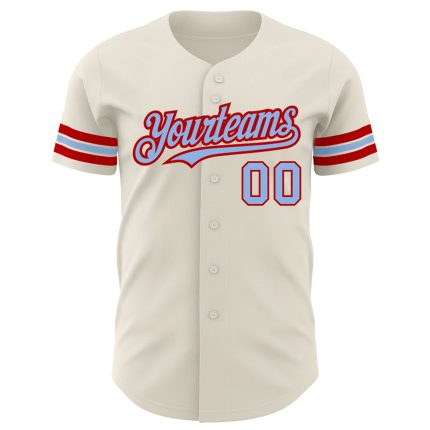 Personalized Light Blue Red Baseball Jersey for Kids - Custom Cream Baseball Shirt Personalized Cream Light Blue-Red Baseball