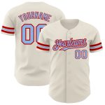 Personalized Light Blue Red Baseball Jersey for Kids - Custom Cream Baseball Shirt Personalized Cream Light Blue-Red Baseball