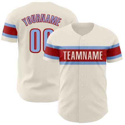 Personalized Light Blue Red Baseball Jersey for Kids - Custom Name 3 Personalized Cream Light Blue-Red Baseball Jersey 3