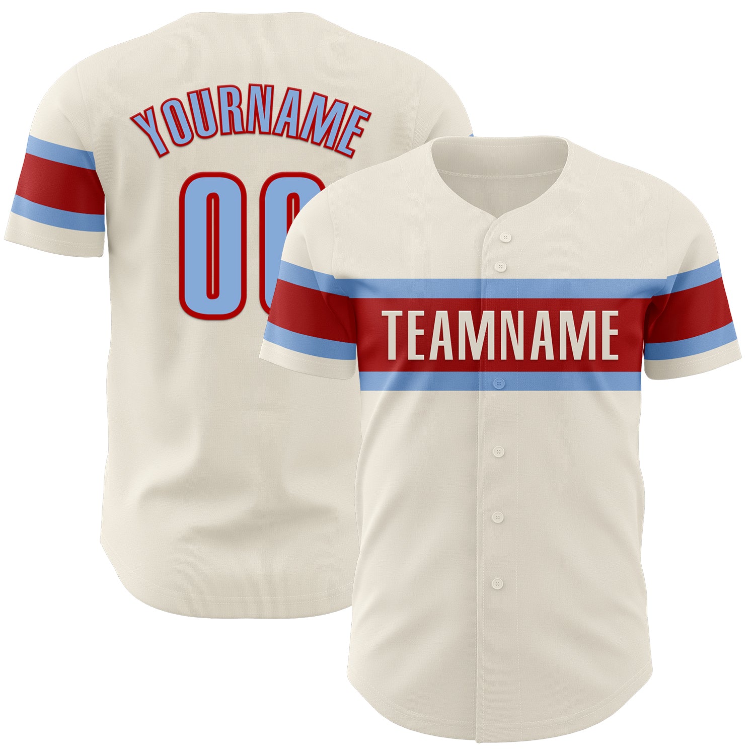 Personalized Light Blue Red Baseball Jersey for Kids - Custom Name 3 Personalized Cream Light Blue-Red Baseball Jersey 3