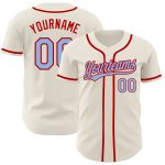 Personalized Baseball Jersey in Cream Light Blue and Red for Men and Women Personalized Cream Light Blue-Red Baseball Jersey