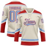 Personalized Light Blue Red Hockey Jersey with Lace Neck - Customizable Sports Apparel Personalized Cream Light Blue-Red