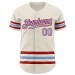 Personalized Light Blue Red Line Baseball Jersey for Men and Women Personalized Cream Light Blue-Red Line Baseball Jersey