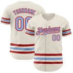 Personalized Light Blue Red Line Baseball Jersey for Men and Women Personalized Cream Light Blue-Red Line Baseball Jersey
