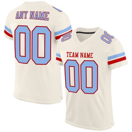 Custom Light Blue Red Mesh Football Jersey - Personalized Sports Apparel Personalized Cream Light Blue-Red Mesh Football