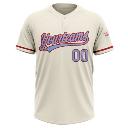 Personalized Unisex Softball Jersey Light Blue Red Two-Button Soft Fabric Personalized Cream Light Blue-Red Two-Button Unisex