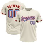 Custom Name and Number Softball Jersey for Team, Personalized Cream Light Blue-Red Unisex Two-Button Design Personalized