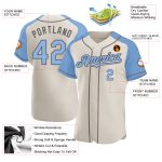 Customizable Blue and Gray Baseball Jersey with Personalized Name and Number - Authentic Raglan Sleeves Personalized Cream