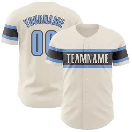 Personalized Light Blue Steel Gray Baseball Jersey - Custom Cream Jersey 3 Personalized Cream Light Blue-Steel Gray Baseball