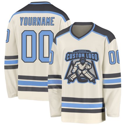 Personalized Light Blue and Steel Gray Hockey Jersey - Custom/Fun Athletic Wear Personalized Cream Light Blue-Steel Gray