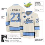 Custom Hockey Jersey with Personalized Name and Number - Cream Light Blue Steel Gray Personalized Cream Light Blue-Steel