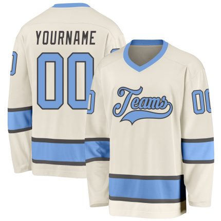 Custom Hockey Jersey with Personalized Name and Number - Cream Light Blue Steel Gray Personalized Cream Light Blue-Steel